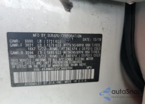 2019 Subaru Ascent Premium from USA, damaged, VIN 4S4WMAFD0K3443194